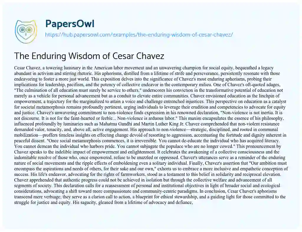 Essay on The Enduring Wisdom of Cesar Chavez