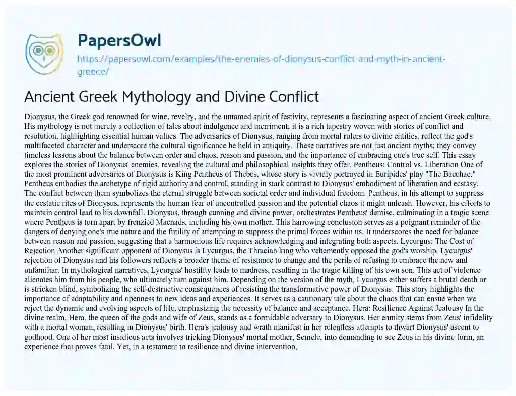 Essay on Ancient Greek Mythology and Divine Conflict