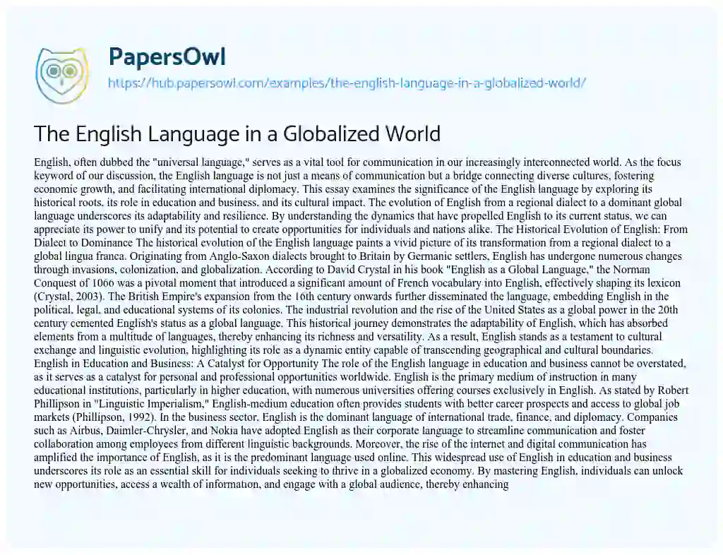 Essay on The English Language in a Globalized World