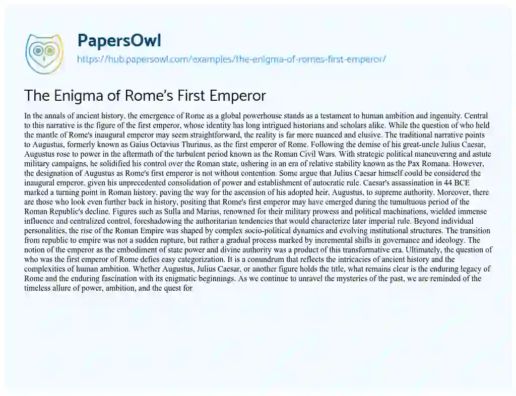 Essay on The Enigma of Rome’s First Emperor