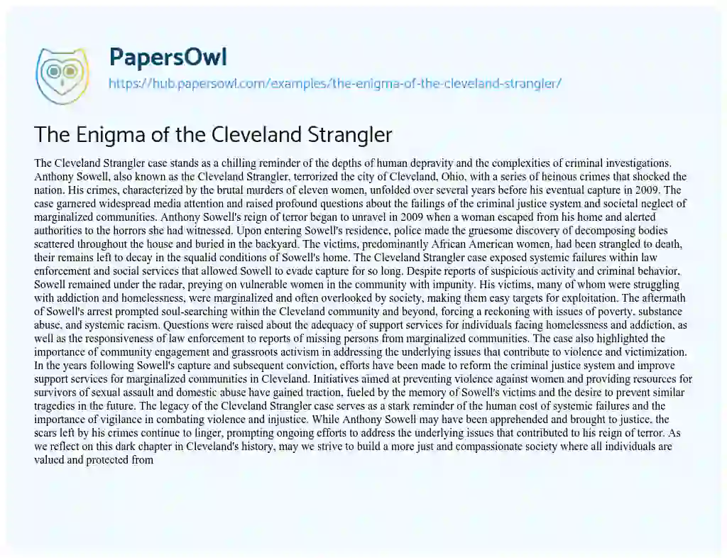 Essay on The Enigma of the Cleveland Strangler