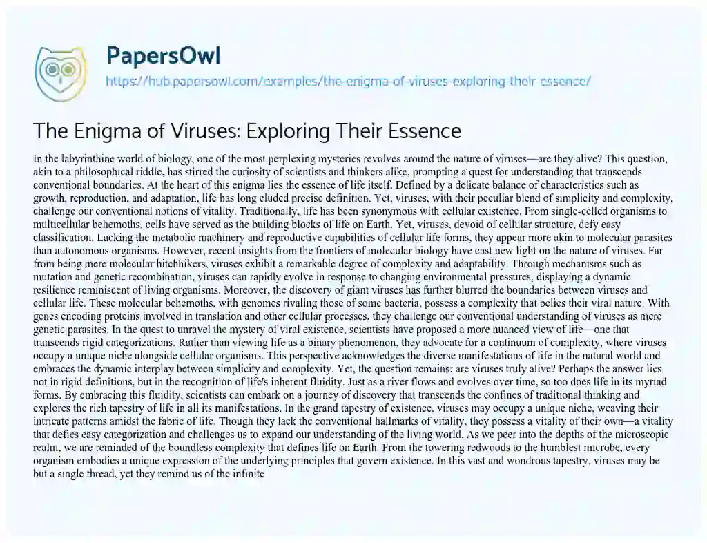 Essay on The Enigma of Viruses: Exploring Their Essence