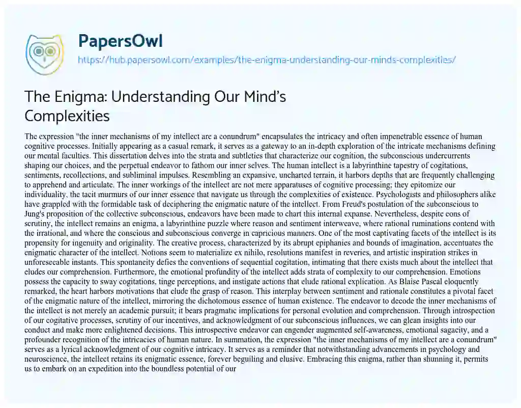 Essay on The Enigma: Understanding Our Mind’s Complexities