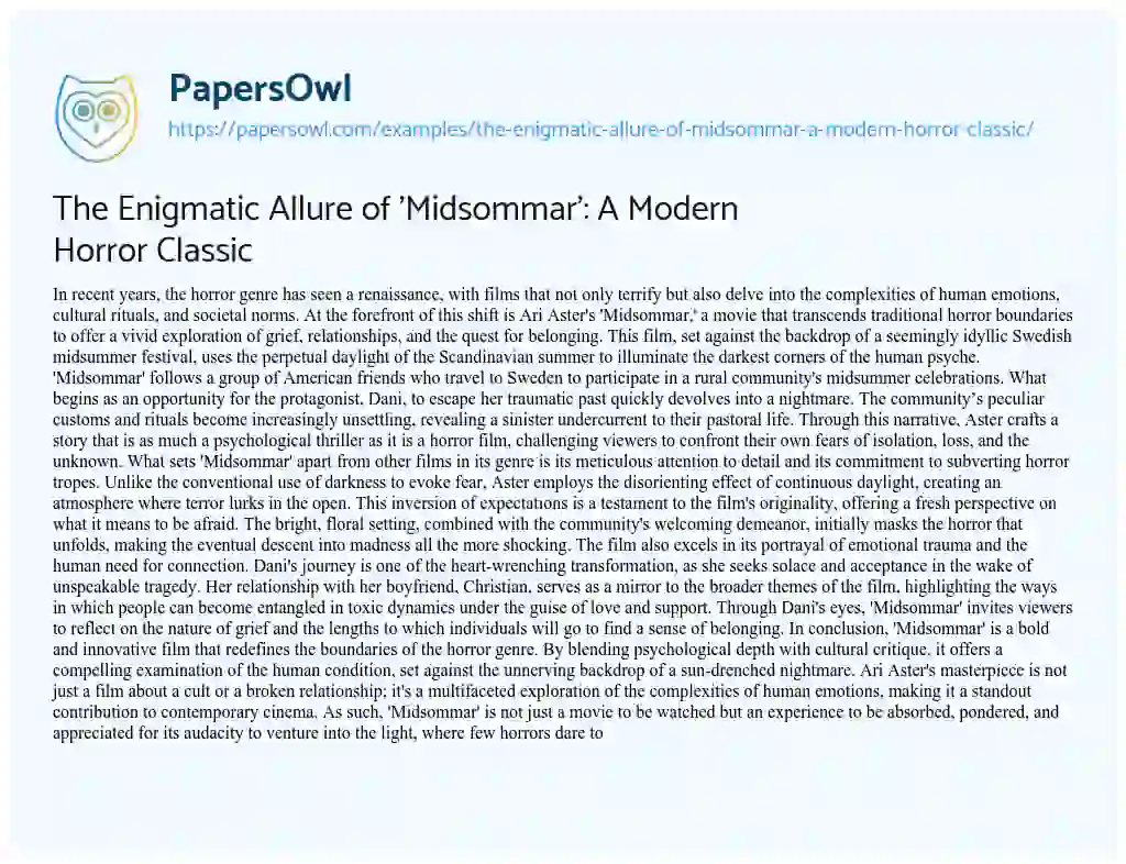 Essay on The Enigmatic Allure of ‘Midsommar’: A Modern Horror Classic