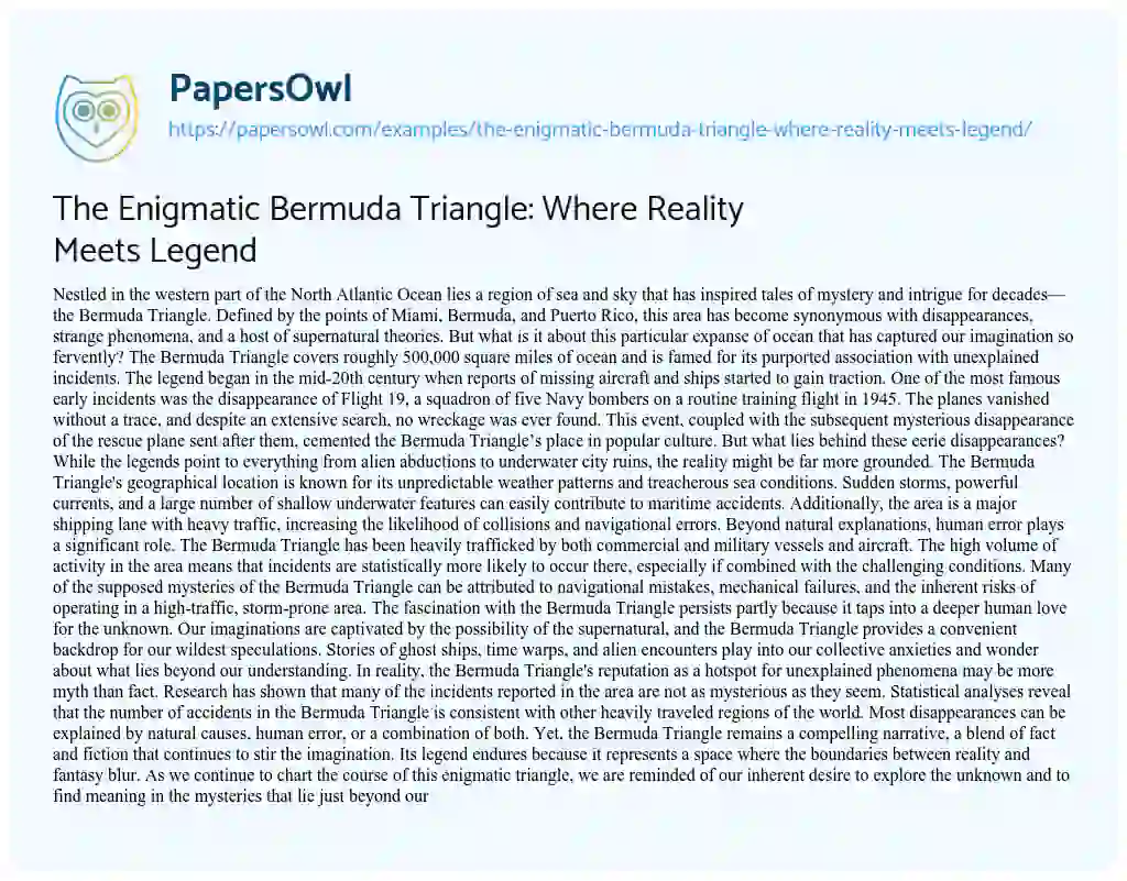 Essay on The Enigmatic Bermuda Triangle: Where Reality Meets Legend