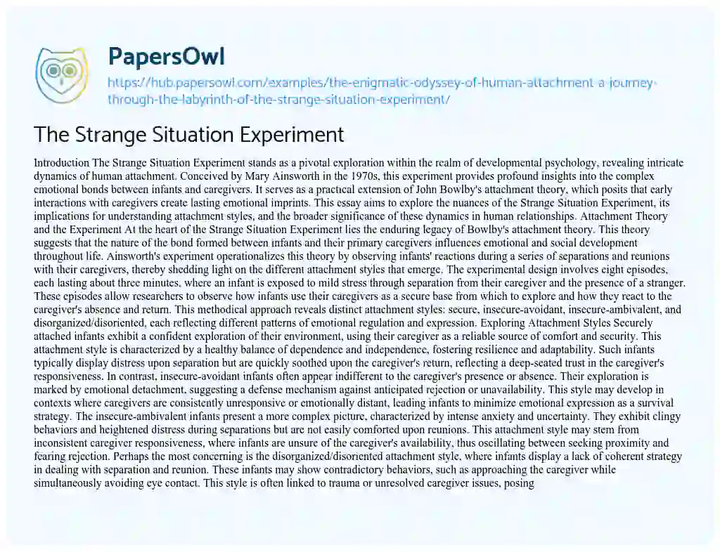 Essay on The Strange Situation Experiment