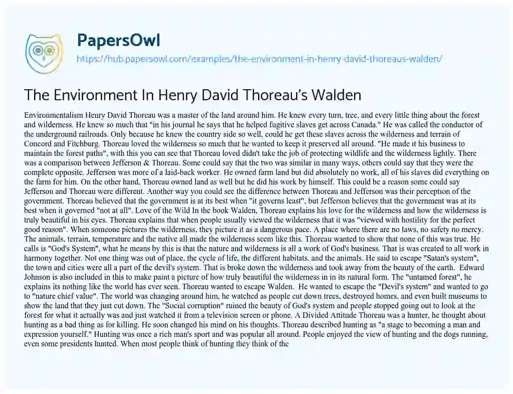 Essay on The Environment In Henry David Thoreau’s Walden