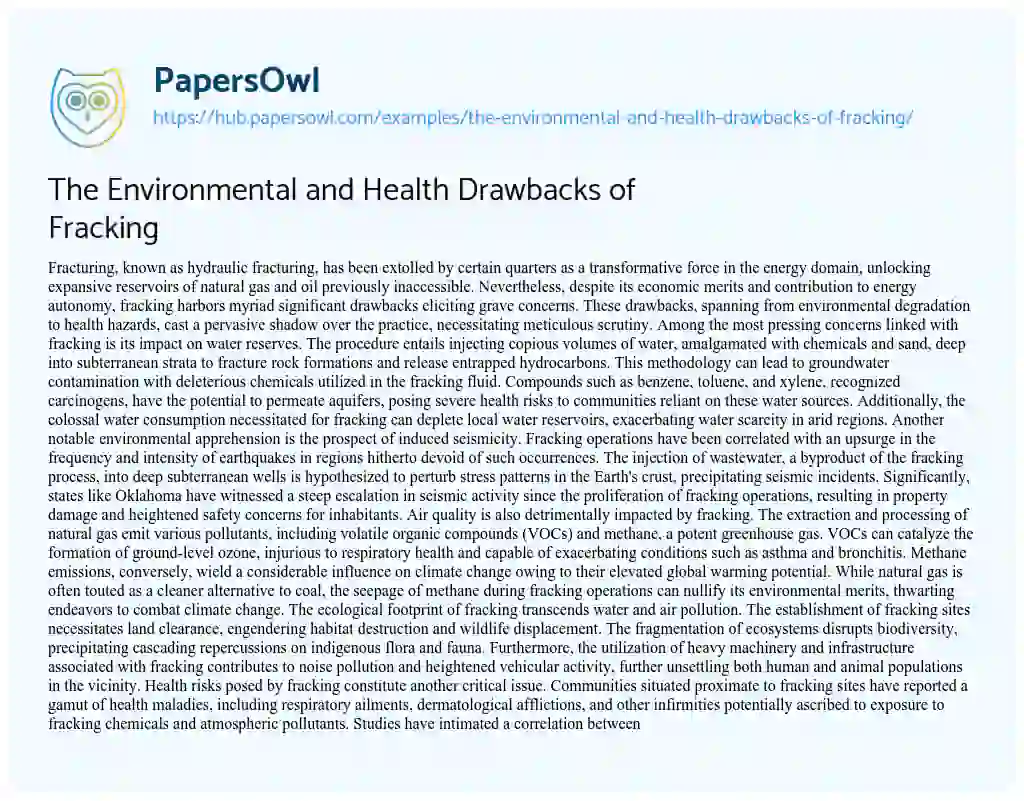 Essay on The Environmental and Health Drawbacks of Fracking