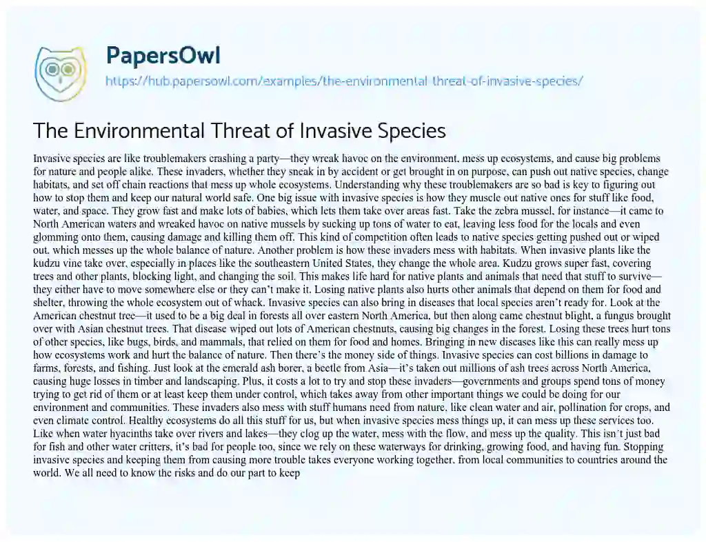 Essay on The Environmental Threat of Invasive Species