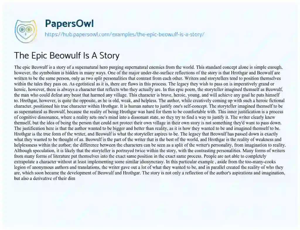 Essay on The Epic Beowulf Is A Story
