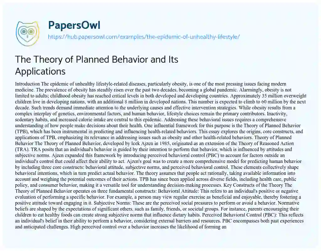 Essay on The Theory of Planned Behavior and Its Applications