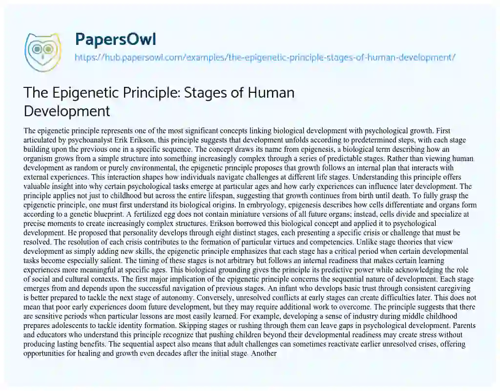 Essay on The Epigenetic Principle: Stages of Human Development