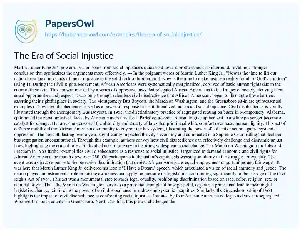 Essay on The Era of Social Injustice