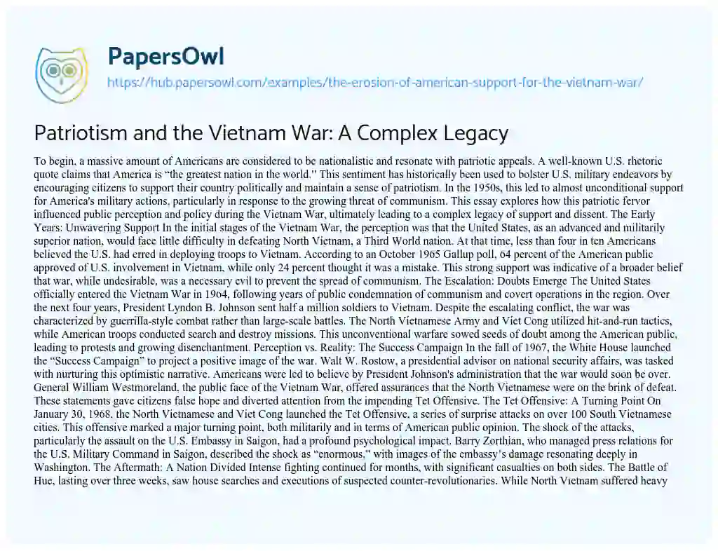 Essay on Patriotism and the Vietnam War: A Complex Legacy