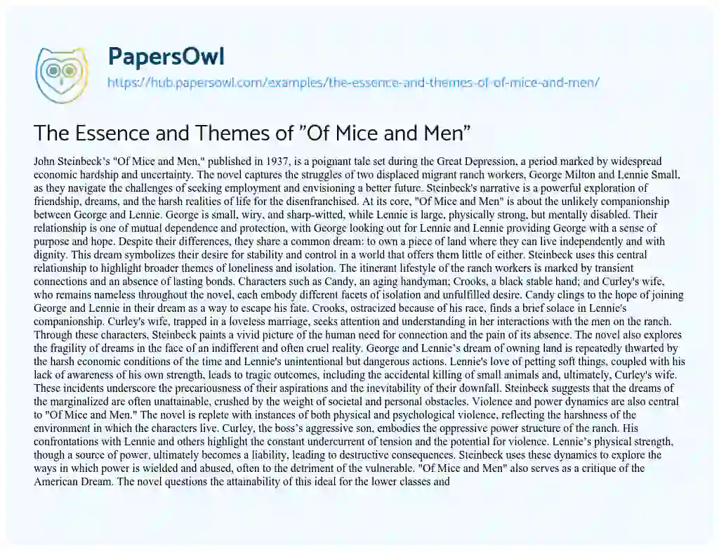 Essay on The Essence and Themes of “Of Mice and Men”