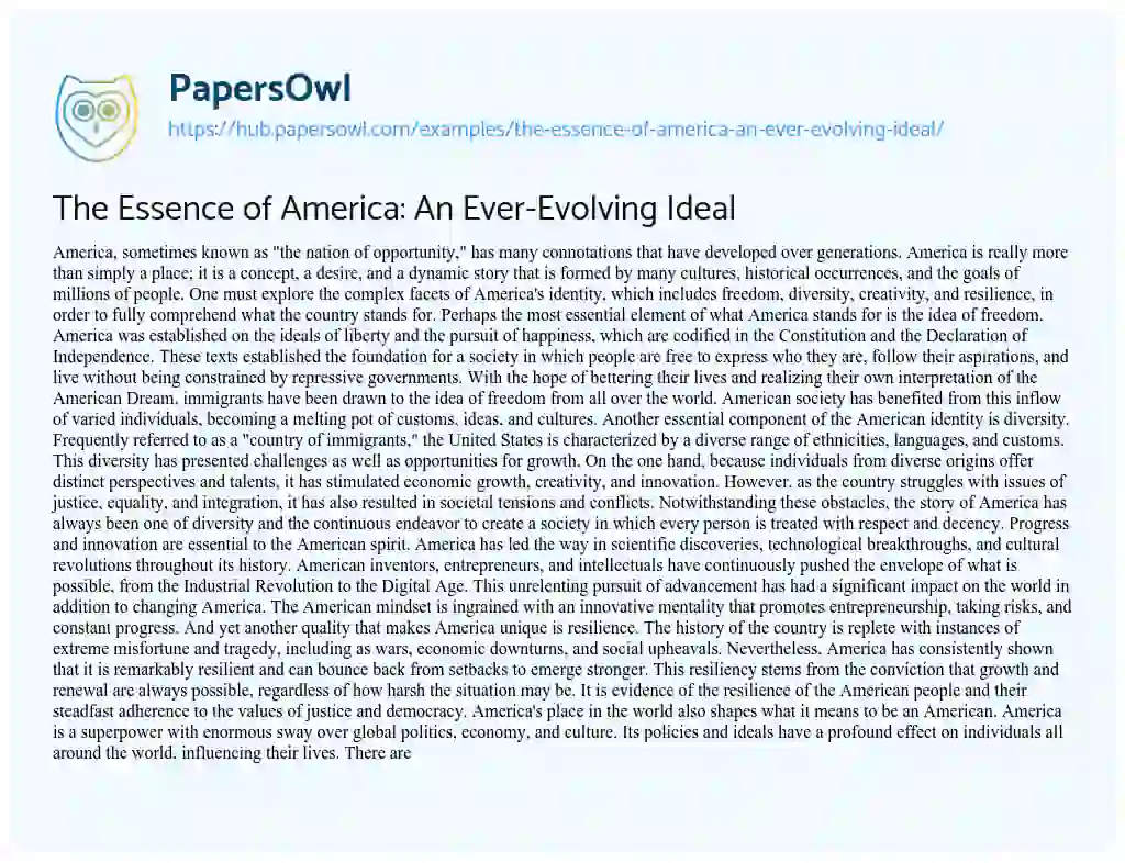 Essay on The Essence of America: An Ever-Evolving Ideal