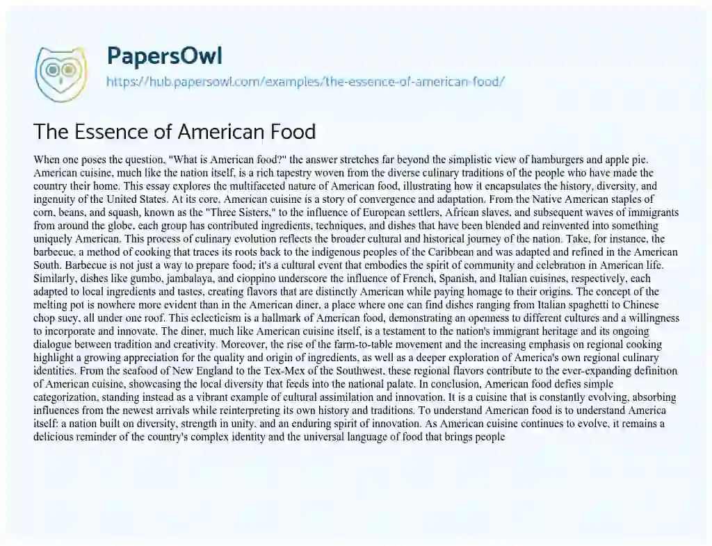 Essay on The Essence of American Food