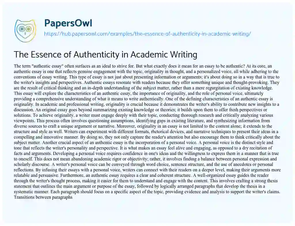 Essay on The Essence of Authenticity in Academic Writing