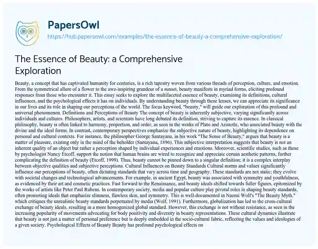 Essay on The Essence of Beauty: a Comprehensive Exploration