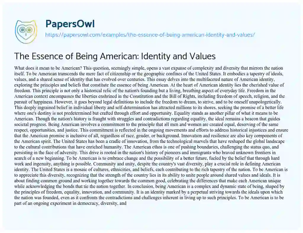 Essay on The Essence of Being American: Identity and Values