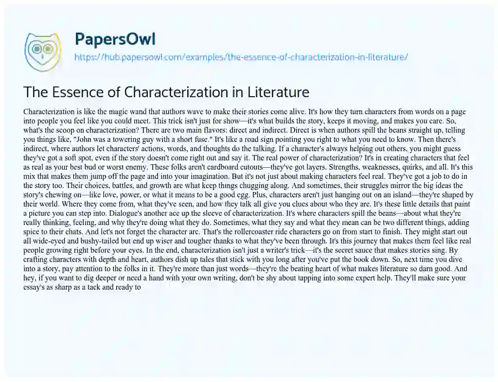 Essay on The Essence of Characterization in Literature