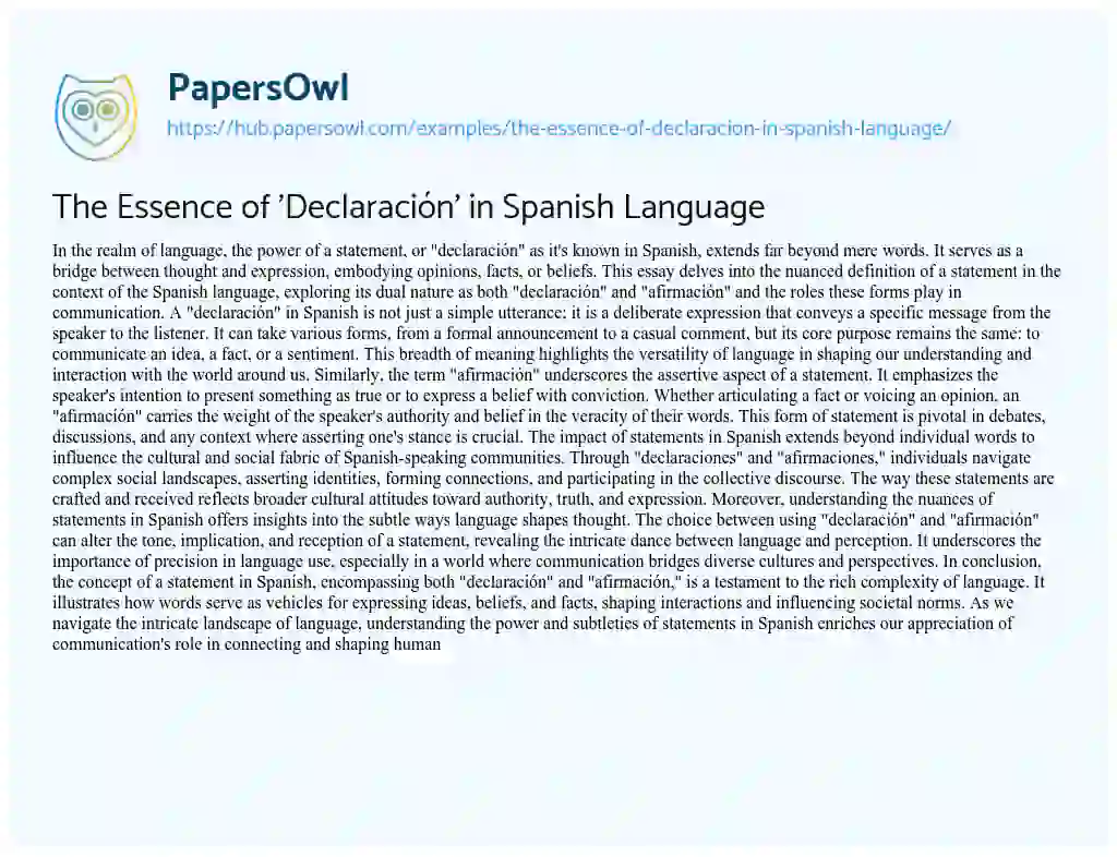 Essay on The Essence of ‘Declaración’ in Spanish Language