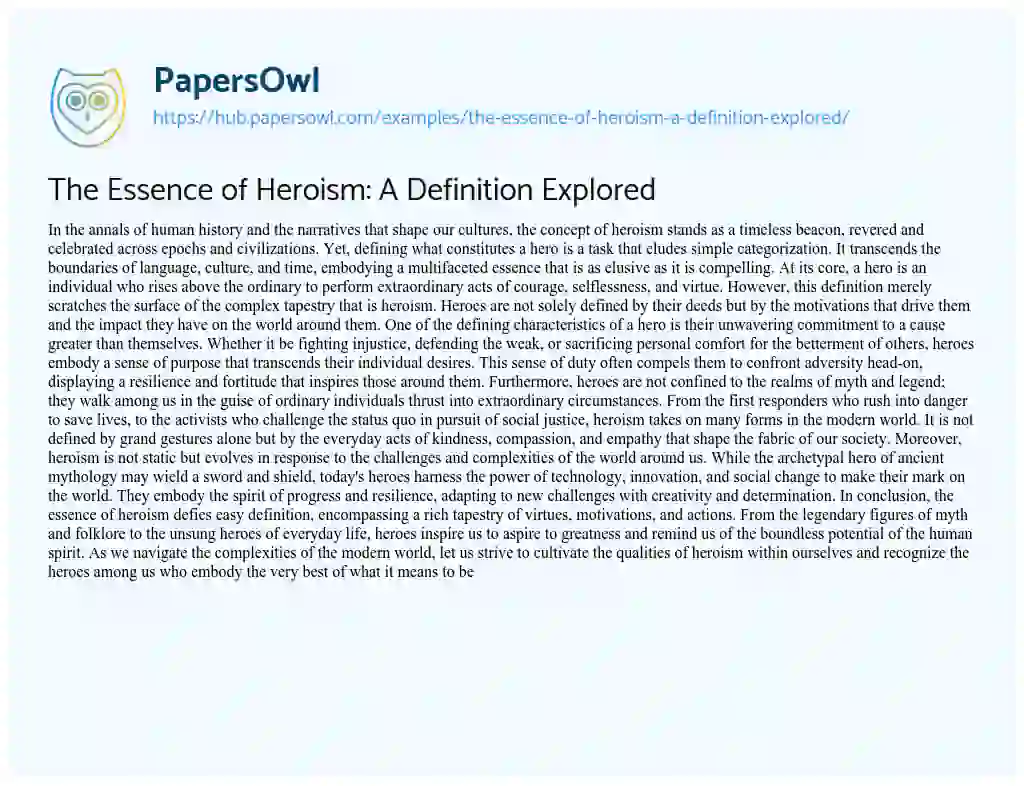 Essay on The Essence of Heroism: A Definition Explored