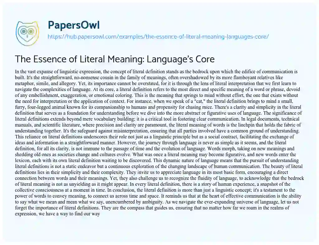 Essay on The Essence of Literal Meaning: Language’s Core