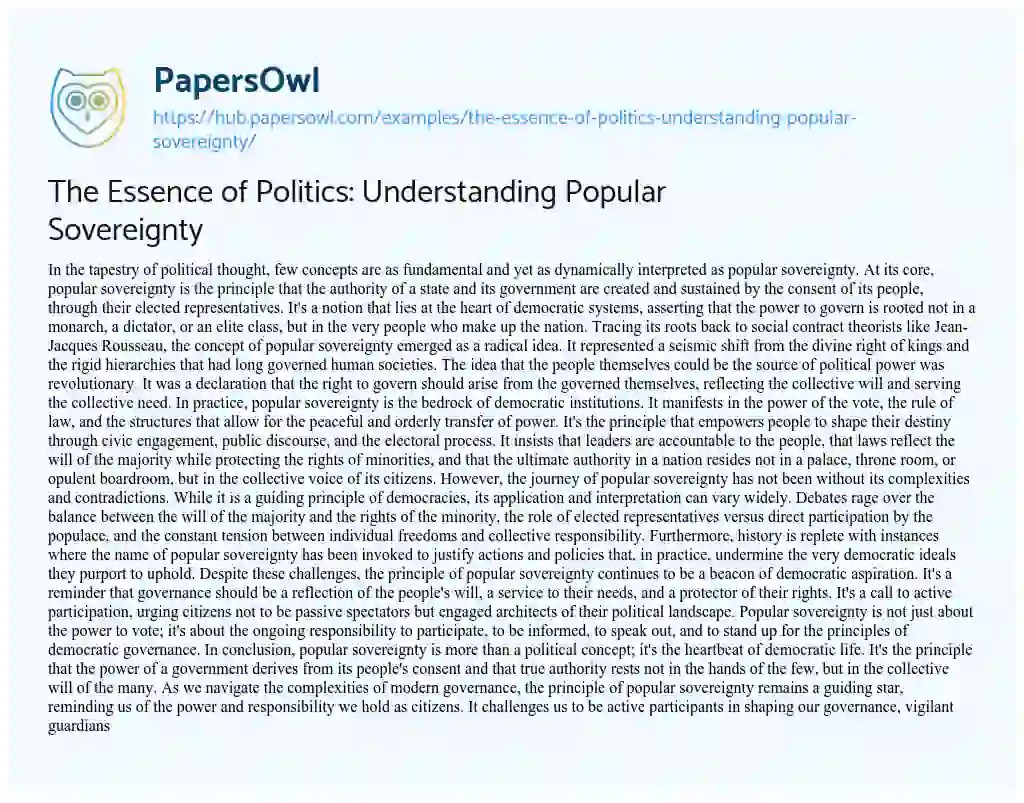 Essay on The Essence of Politics: Understanding Popular Sovereignty