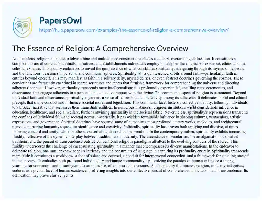 Essay on The Essence of Religion: A Comprehensive Overview