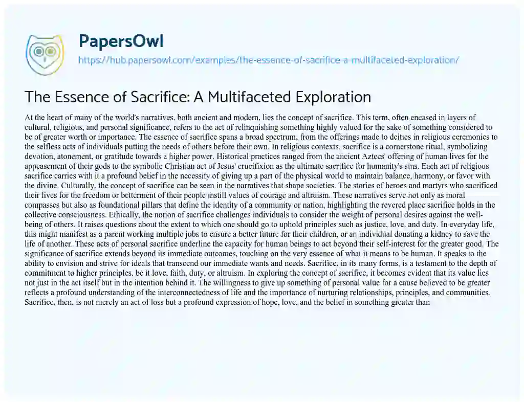 Essay on The Essence of Sacrifice: A Multifaceted Exploration