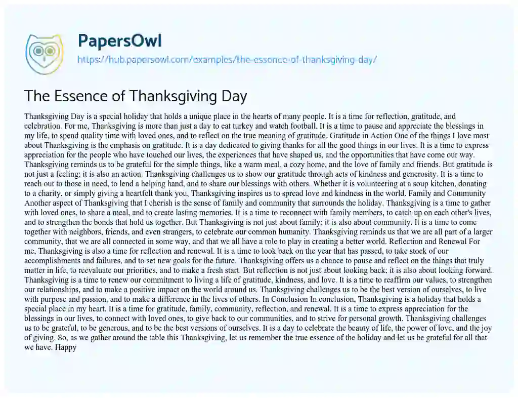 Essay on The Essence of Thanksgiving Day