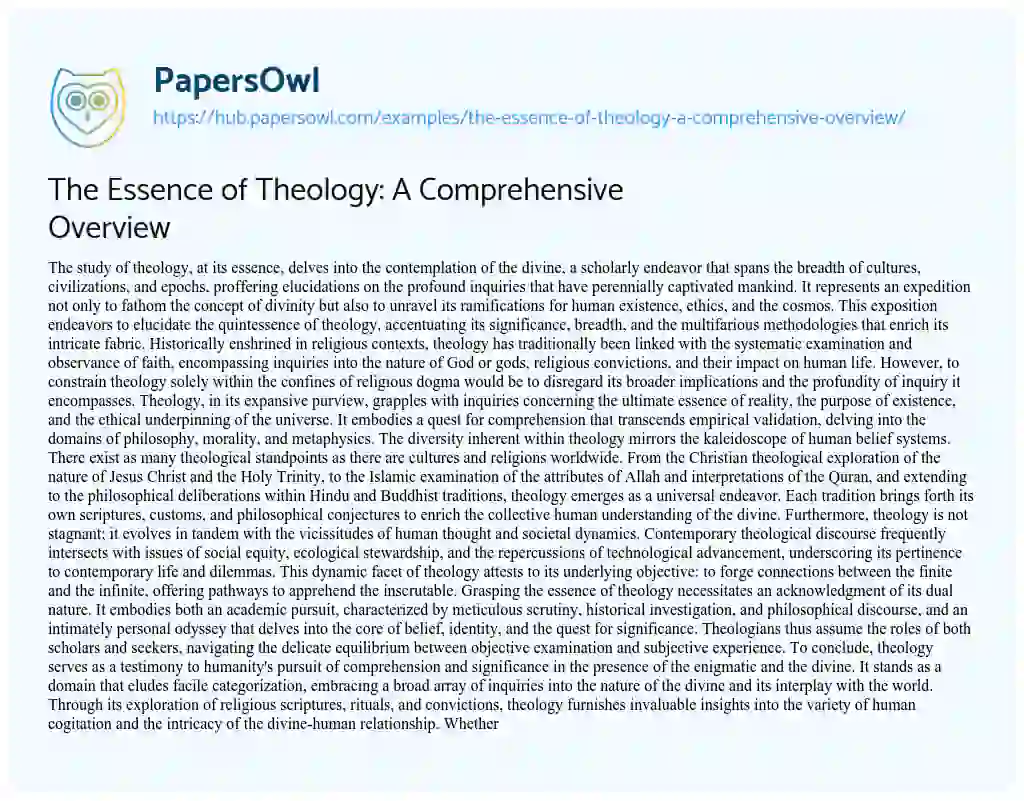 Essay on The Essence of Theology: A Comprehensive Overview