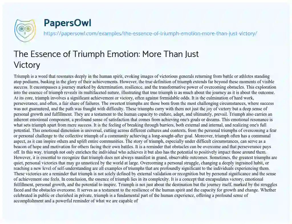 Essay on The Essence of Triumph Emotion: More Than Just Victory