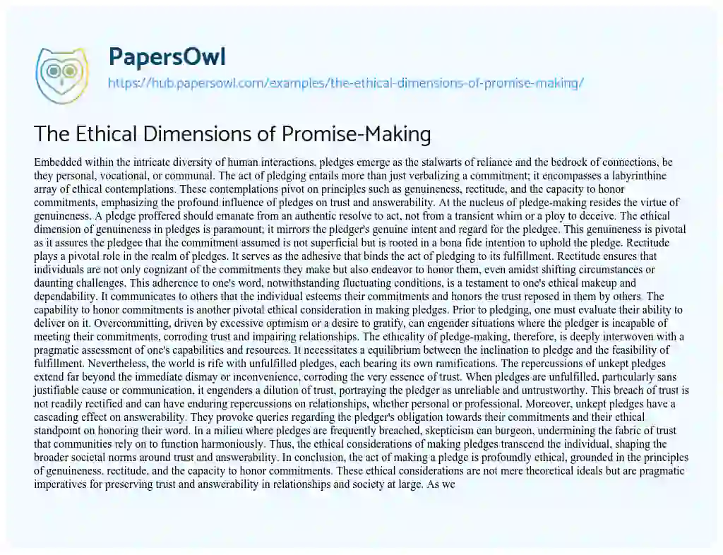 Essay on The Ethical Dimensions of Promise-Making