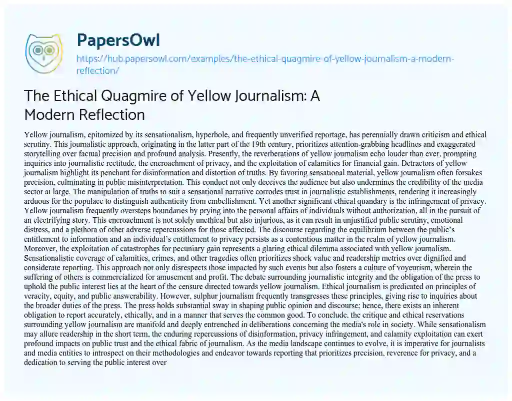 Essay on The Ethical Quagmire of Yellow Journalism: A Modern Reflection