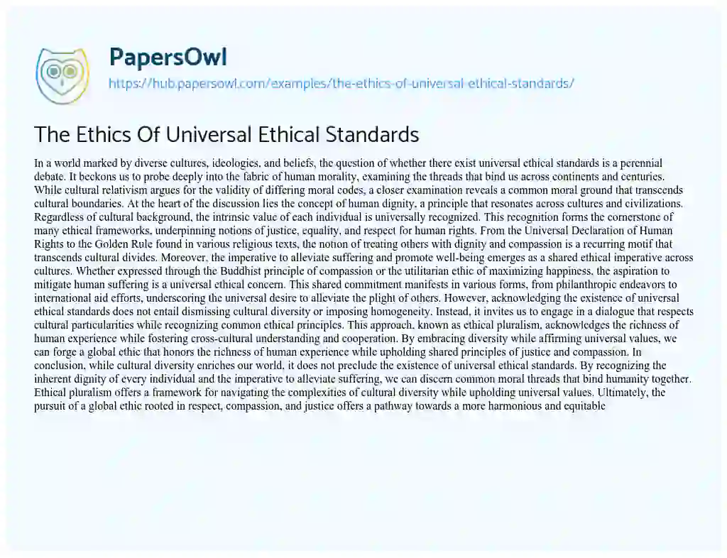 Essay on The Ethics Of Universal Ethical Standards