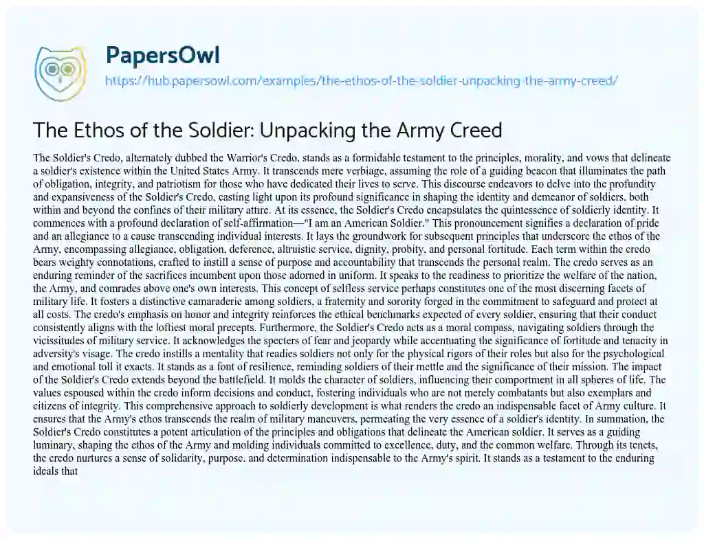 Essay on The Ethos of the Soldier: Unpacking the Army Creed