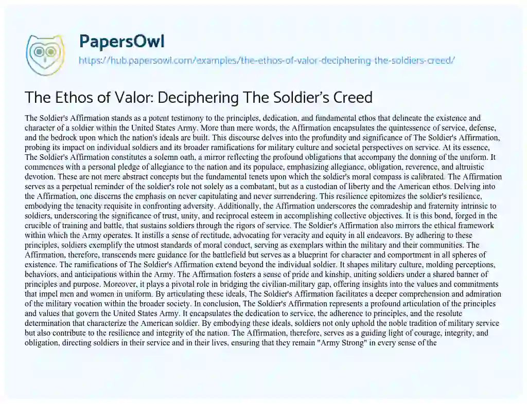 Essay on The Ethos of Valor: Deciphering The Soldier’s Creed