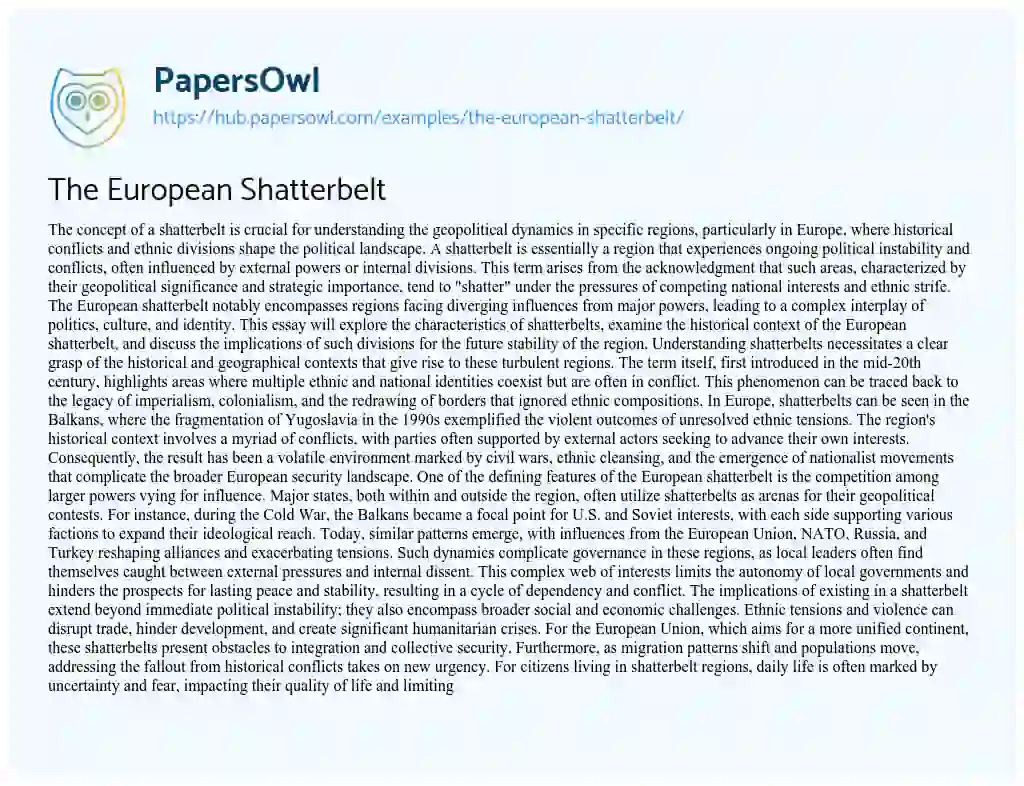 Essay on The European Shatterbelt