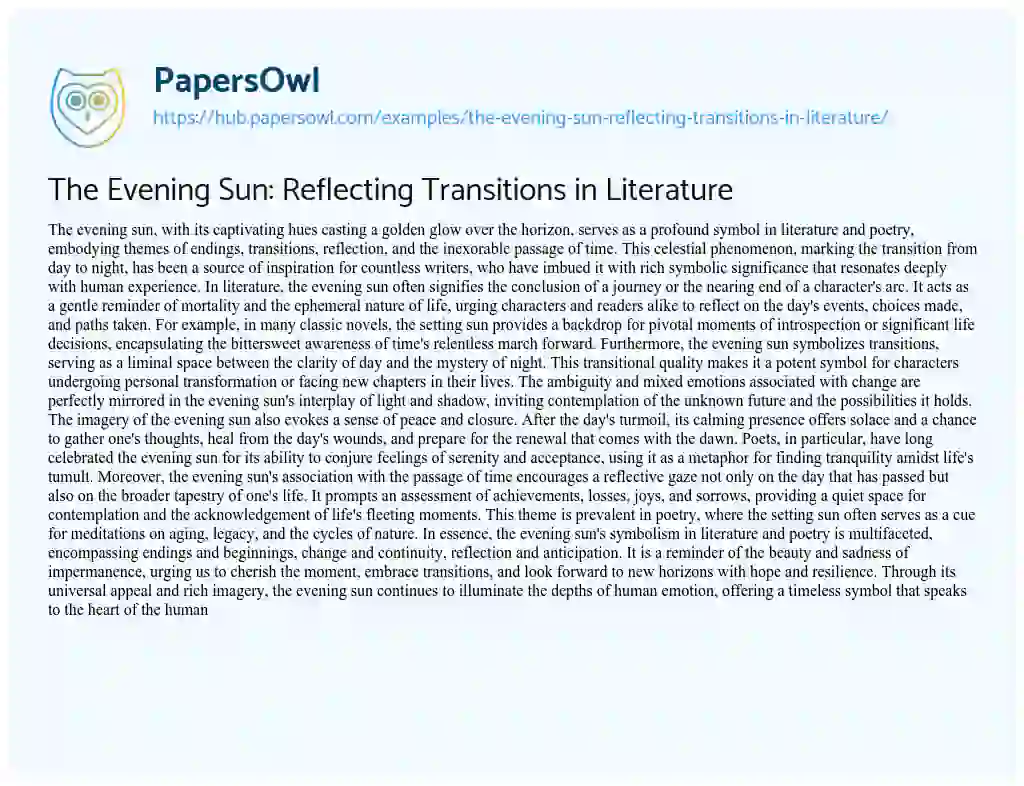 Essay on The Evening Sun: Reflecting Transitions in Literature