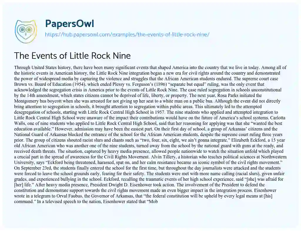 Essay on The Events of Little Rock Nine