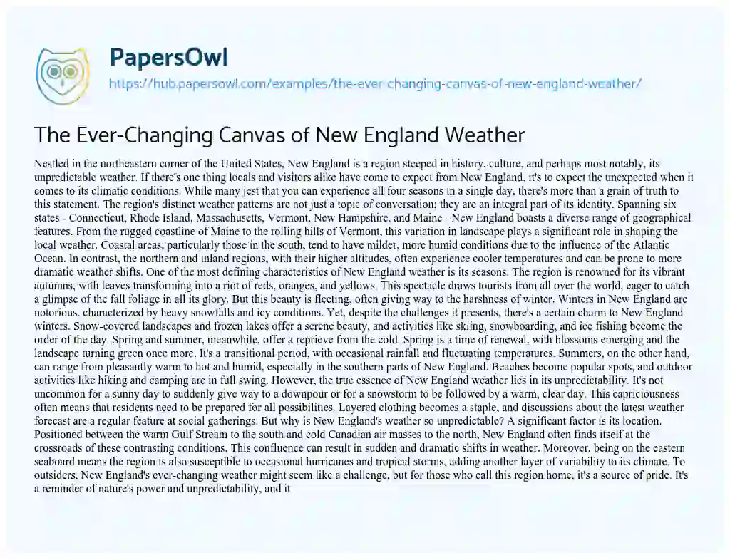 Essay on The Ever-Changing Canvas of New England Weather