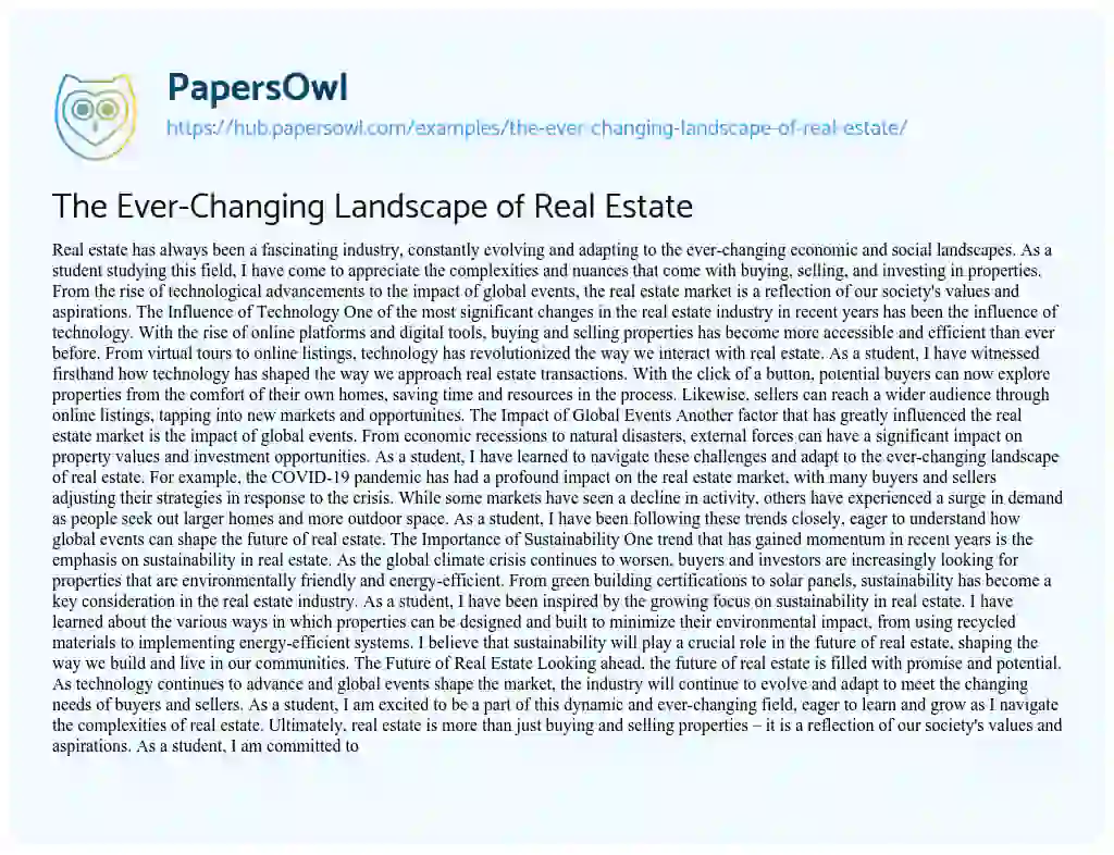Essay on The Ever-Changing Landscape of Real Estate