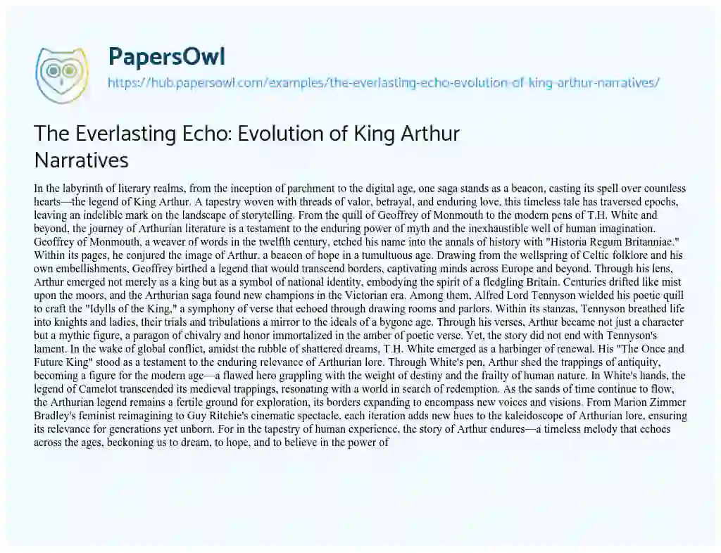 Essay on The Everlasting Echo: Evolution of King Arthur Narratives