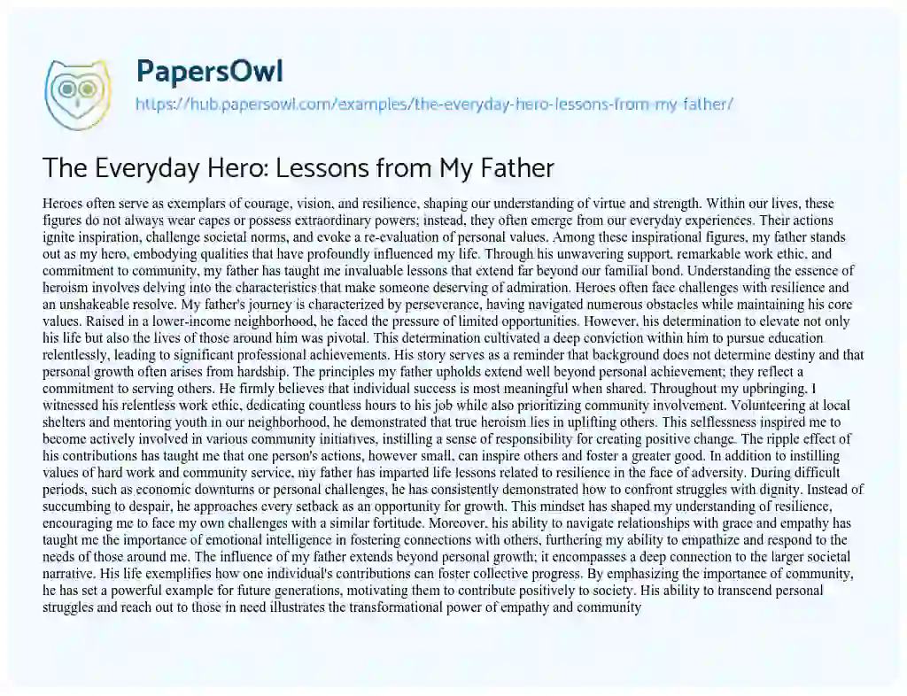 Essay on The Everyday Hero: Lessons from My Father