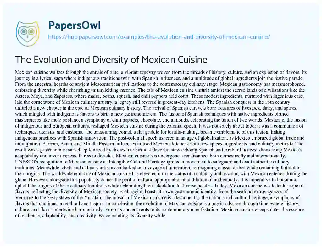 Essay on The Evolution and Diversity of Mexican Cuisine