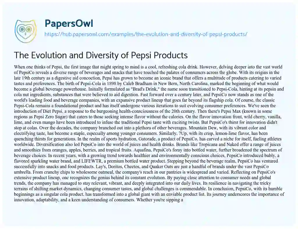 Essay on The Evolution and Diversity of Pepsi Products