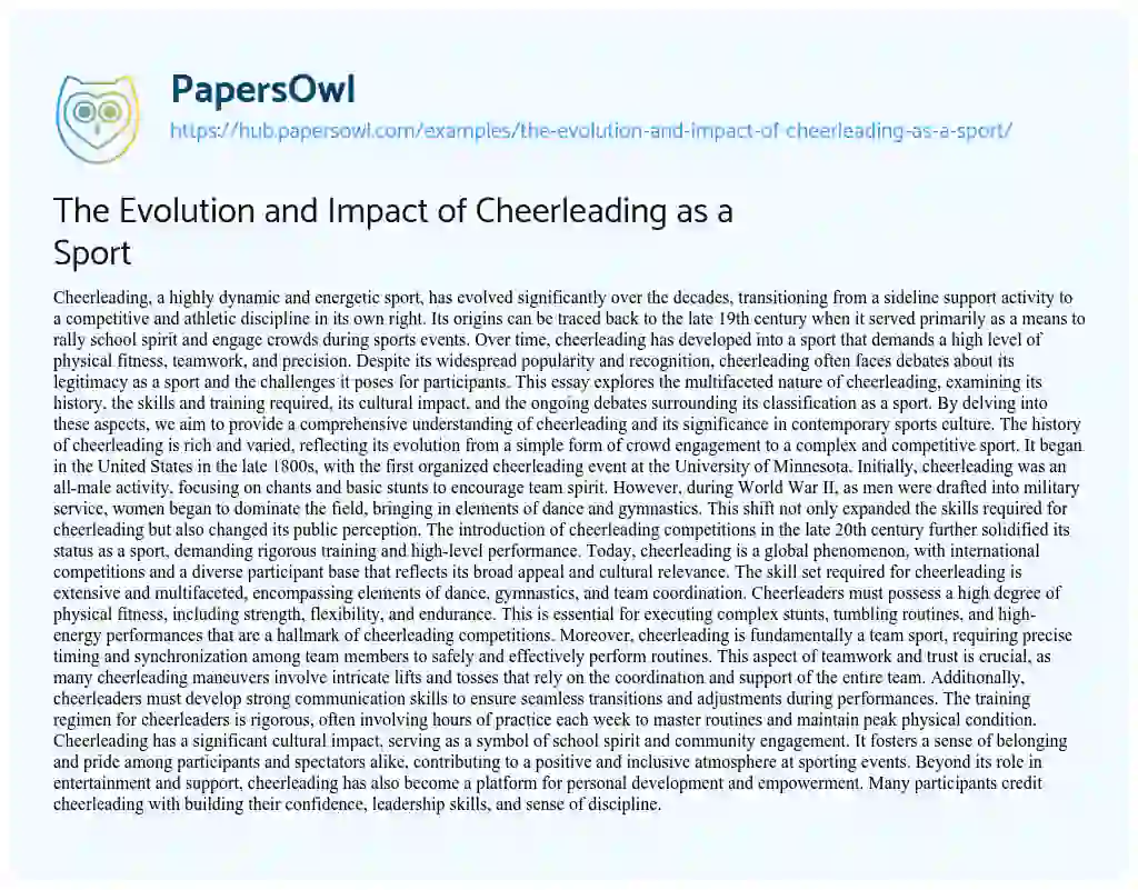 Essay on The Evolution and Impact of Cheerleading as a Sport