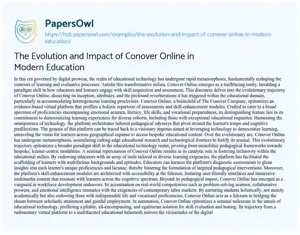 Essay on The Evolution and Impact of Conover Online in Modern Education